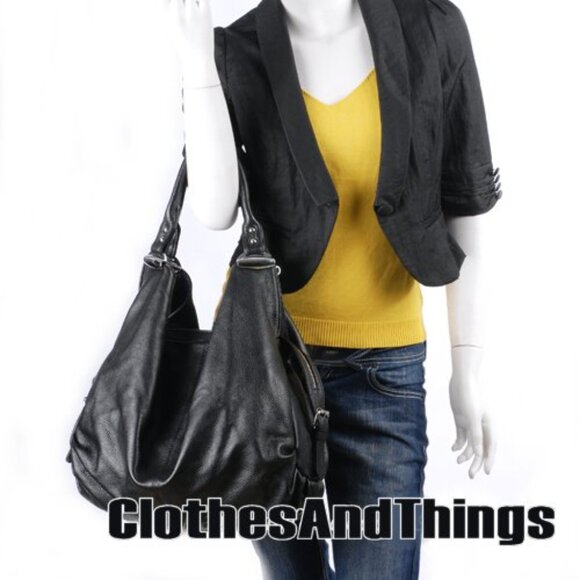 Leather Black Unique Hobo Handbag - NEW - Picture 2 of 13